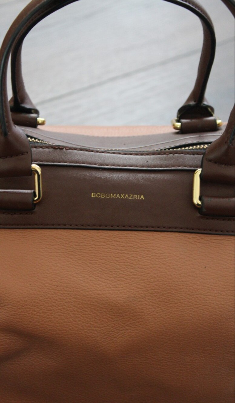 BCBGMAXAZRIA Brown Leather Satchel Bag with Gold Hardware - Picture 3 of 12